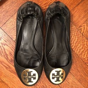 Tory Burch Black Leather Reva Ballet Flat